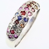 Estate 14K white gold multi-gemstone band ring