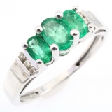 Estate 14K white gold diamond & natural emerald ring