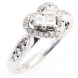 Estate 14K white gold diamond heart-shaped halo ring