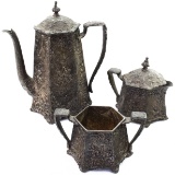Antique 3-piece Dutch-design silver-plated tea set