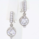 Pair of estate Judith Ripka sterling silver & cubic zirconia dangle drop earrings
