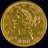 1881 U.S. $5 Liberty head gold coin