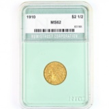 Certified 1910 U.S. $2 1/2 Indian head gold coin