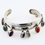 Estate Nakai Native American sterling silver multi-colored gemstone dangle cuff bracelet