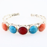 Estate Desert Rose Trading sterling silver turquoise, coral & spiny oyster cuff bracelet