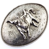 Estate sterling silver bull belt buckle