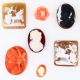 Lot of genuine cameos in carved shell, carved coral & resin