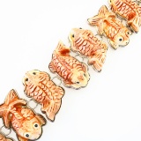 Estate Amy Kahn Russel sterling silver carved bone fish Statements bracelet