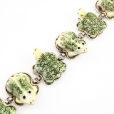 Estate Amy Kahn Russel sterling silver carved bone turtle & frog Statements bracelet