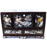 Estate mother-of-pearl inlaid wooden jewelry box