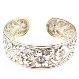 Vintage Art Deco S. Kirk & Son Repousse Rose sterling silver cuff bracelet