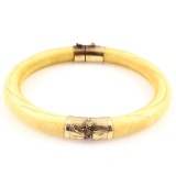 Vintage 14K yellow gold hand embellished ivory bangle bracelet