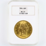 Certified 1904 U.S. $20 Liberty head gold coin