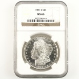 Certified 1881-S U.S. Morgan silver dollar