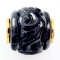 Estate hand carved black jade bead pendant with 14k yellow gold findings