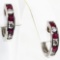 Pair of estate 14K white gold diamond & natural ruby huggie earrings