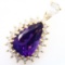 Estate unmarked 14K yellow gold diamond & amethyst pendant