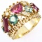 Estate 14K yellow gold diamond & tourmaline ring