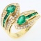 Vintage 18K yellow gold diamond & natural emerald bypass ring