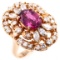 Dramatic estate 14K rose gold diamond & pink tourmaline cocktail ring