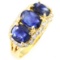 Estate unmarked 18K yellow gold diamond & natural sapphire ring