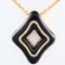 Estate 18K rose gold diamond & onyx quatrefoil necklace