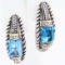 A pair of estate sterling silver & 14K yellow gold diamond & topaz earrings