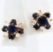 Pair of estate 14K yellow gold diamond & natural sapphire stud earrings & jackets