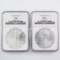 Lot of 2 certified consecutive date U.S. American Eagle silver dollars