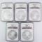 Lot of 5 certified consecutive date U.S. American Eagle silver dollars