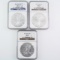 Lot of 3 certified consecutive date U.S. American Eagle silver dollars