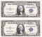 Lot of 2 consecutive serial number 1935F U.S. $1 blue seal silver certificate banknotes