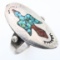 Estate Native American sterling silver turquoise & coral eagle ring