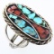 Estate Native American sterling silver turquoise & coral ring
