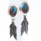 Pair of estate Native American sterling silver multi-stone inlay feather earrings