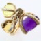 Estate sterling silver amethyst, citrine & lemon quartz dangle ring