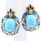 Pair of estate 2-tone yellow gold-plated sterling silver natural sapphire & turquoise earrings