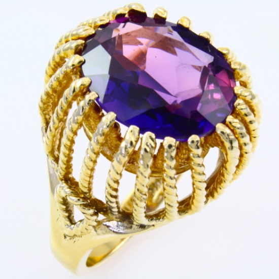 Vintage 14K yellow gold amethyst dome cocktail ring