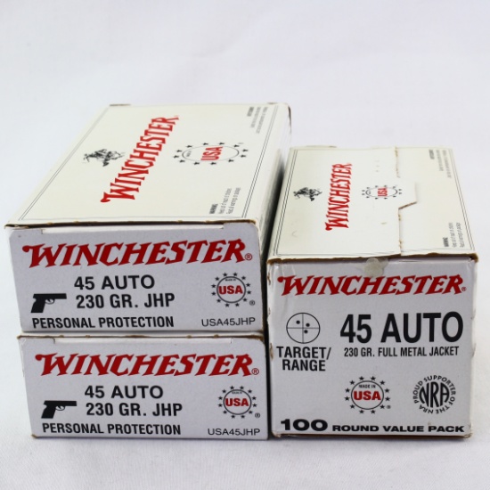 Lot of 200 rounds of boxed Winchester 230 gr 45 auto pistol ammo
