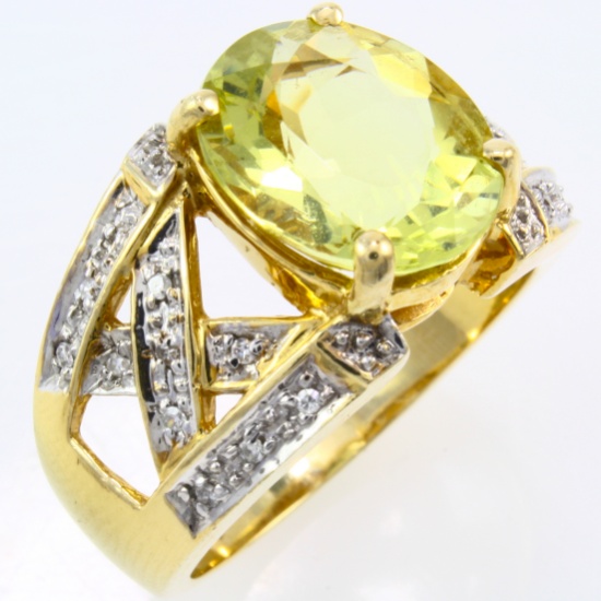 Estate 14K yellow gold diamond & lemon quartz ring