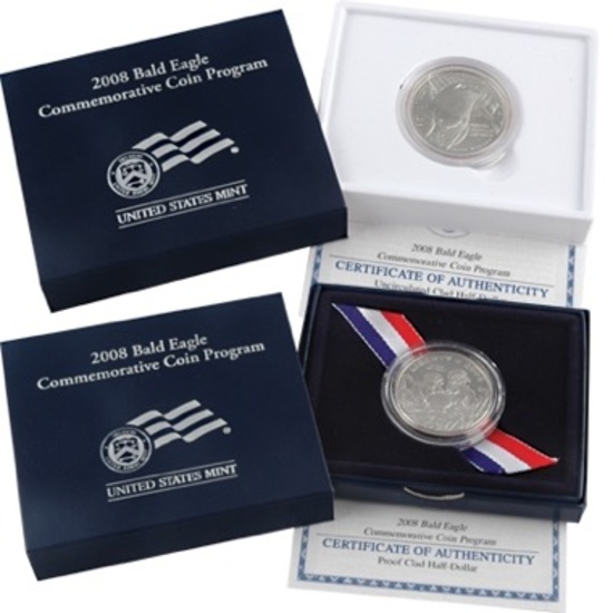 Pair of 2008-S U.S. proof Bald Eagle commemorative half dollars