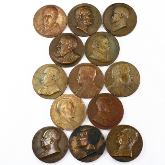 Lot of 13 older U.S. Presidential bronze inaugural medal restrikes