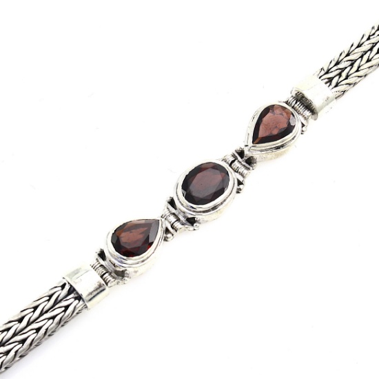 Estate sterling silver garnet bracelet