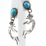 Pair of estate sterling silver turquoise Native American earrings