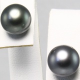 Pair of estate 18K yellow gold Tahitian pearl stud earrings