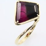 Estate 14K yellow gold watermelon tourmaline abstract ring