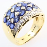 Estate LeVian 18K yellow gold diamond & natural sapphire band ring