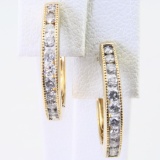 Pair of estate 14K yellow gold diamond hoops