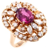 Dramatic estate 14K rose gold diamond & pink tourmaline cocktail ring