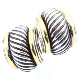 Pair of authentic estate David Yurman sterling silver & 18K yellow gold earrings